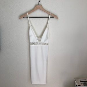 White Lace Detail Open Back Bodycon Dress